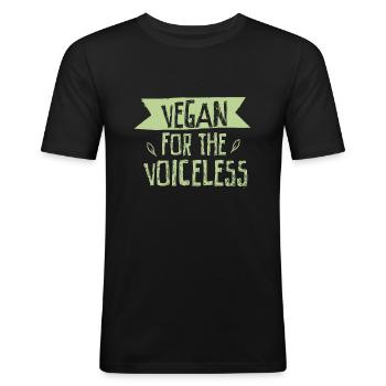 Végétalien pour les sans-voix sauvent les animaux - T-shirt près du corps Homme - noir - Devant - Nik (191cm)