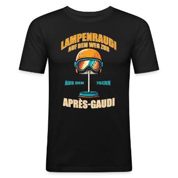 Lampenraudi auf dem Weg zur Après-Gaudi Lampe aus - Männer Slim Fit T-Shirt - Schwarz - Vorne - Nik (191cm)