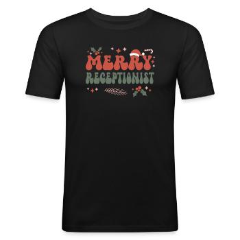 Réceptionniste Réception de Noël Réception Noël - T-shirt près du corps Homme - noir - Devant - Nik (191cm)