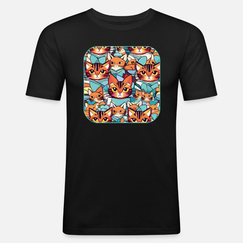 Süßes Katzen Wirr Warr - Männer Slim Fit T-Shirt - Schwarz