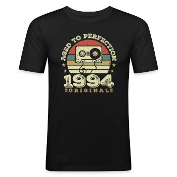 Original Vintage Jubiläums-Geschenkidee 1994 - Männer Slim Fit T-Shirt - Schwarz - Vorne - Nik (191cm)
