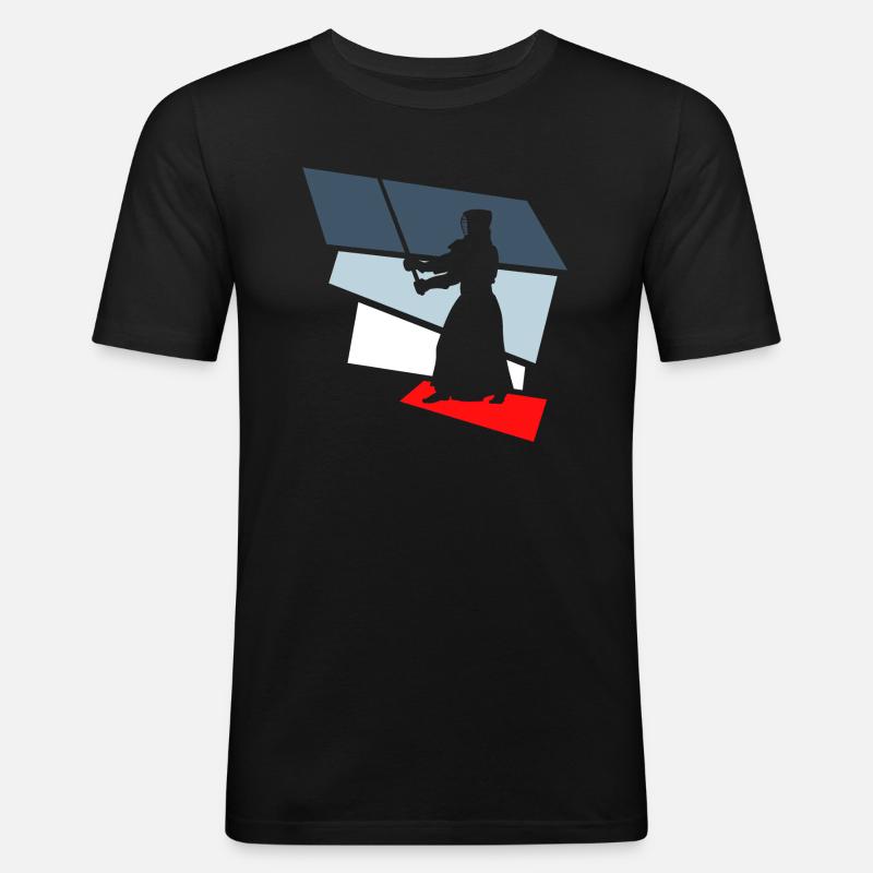 kendo retro - Männer Slim Fit T-Shirt - Schwarz