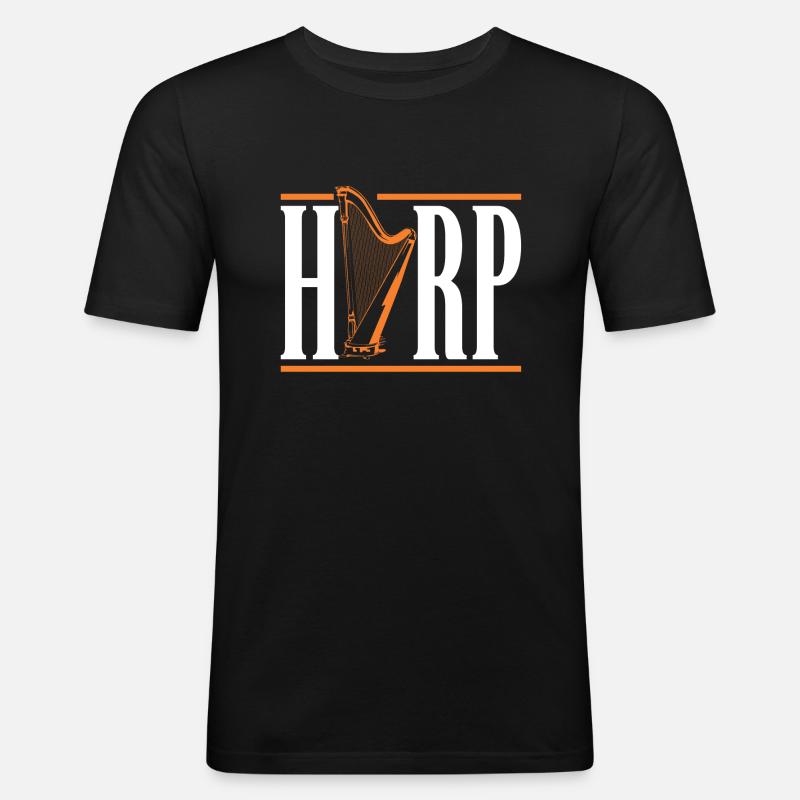 Harfe - Männer Slim Fit T-Shirt - Schwarz
