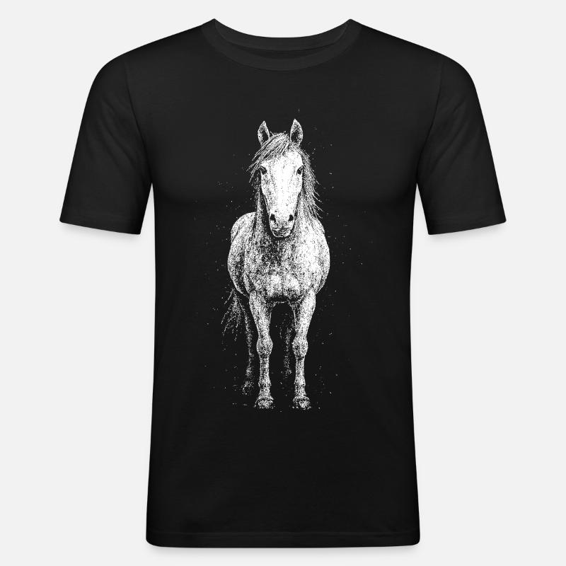 Pferd - Männer Slim Fit T-Shirt - Schwarz