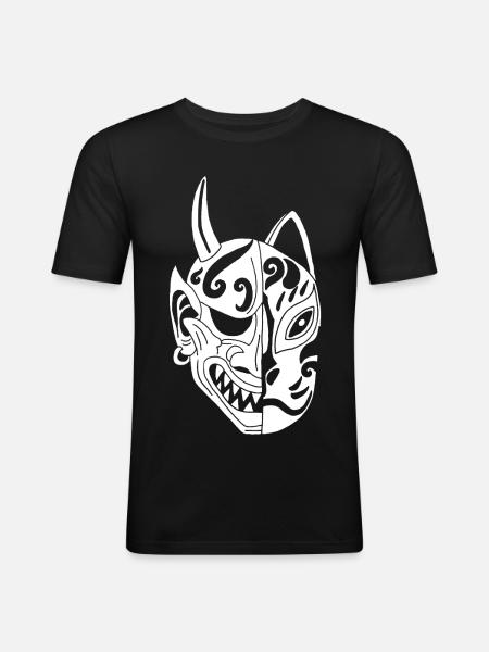 Japanese White Demon Cat - Men's Slim Fit T-Shirt - black