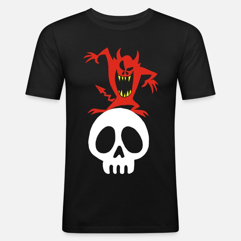 Dämon auf einem Schädel - Männer Slim Fit T-Shirt - Schwarz