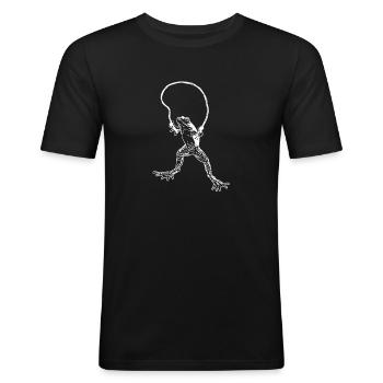 Frosch Hüpfen Springen Retro Tier Kröte Geschenk - Männer Slim Fit T-Shirt - Schwarz - Vorne - Nik (191cm)