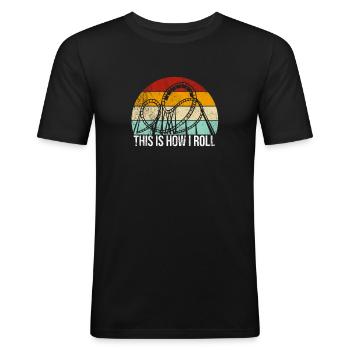 Achtbaan Pretpark Kirmes Pretpark - Mannen slim fit T-shirt - zwart - Voor - Nik (191cm)