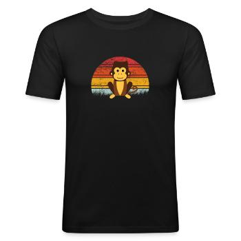 Affe Retro Vintage Farbe Bunt Cartoon Affen - Männer Slim Fit T-Shirt - Schwarz - Vorne - Nik (191cm)