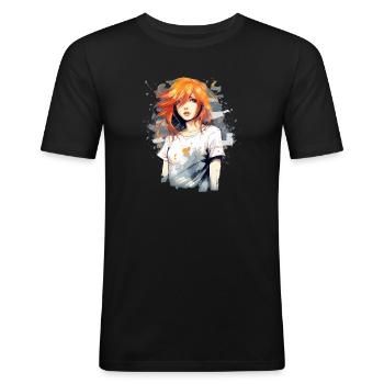 Anime Girl - Männer Slim Fit T-Shirt - Schwarz - Vorne - Nik (191cm)