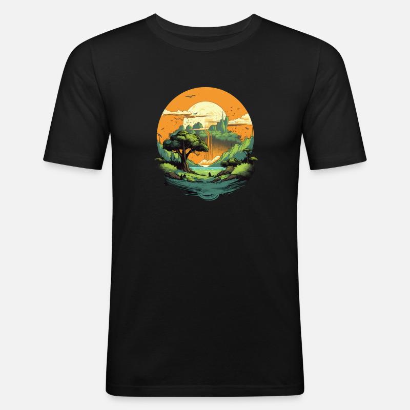 Landschaft - Männer Slim Fit T-Shirt - Schwarz