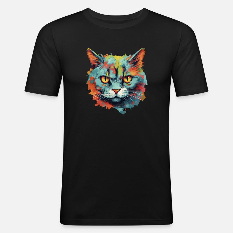 Katze - Männer Slim Fit T-Shirt - Schwarz