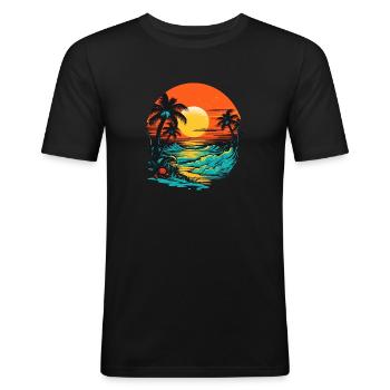 Strand - Männer Slim Fit T-Shirt - Schwarz - Vorne - Nik (191cm)