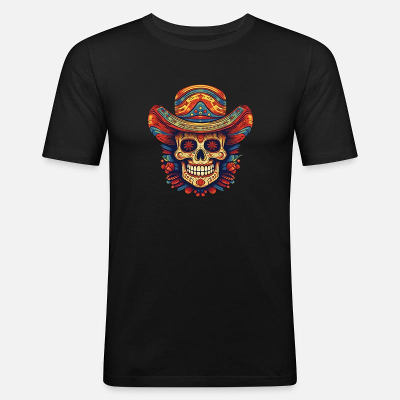 Cinco de Mayo Skull - Männer Slim Fit T-Shirt - Schwarz