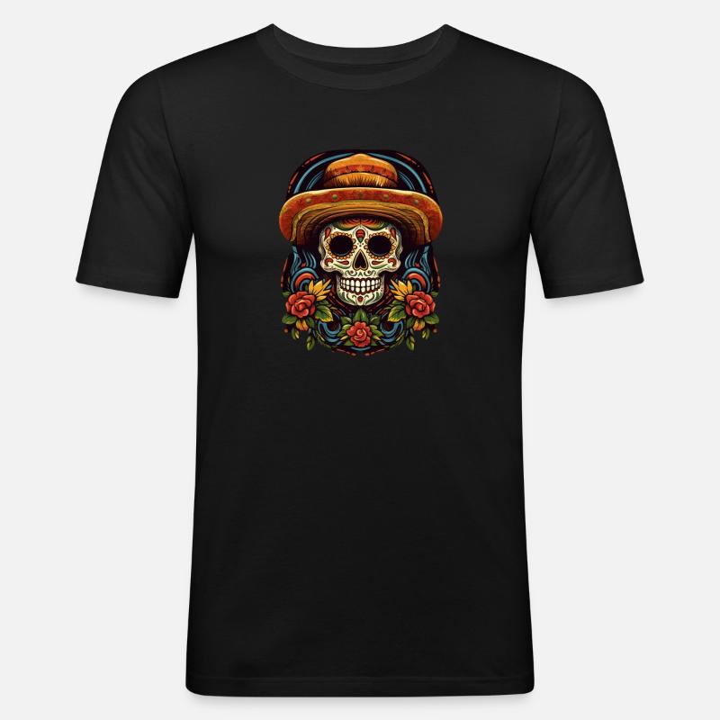 Cinco de Mayo Skull - Männer Slim Fit T-Shirt - Schwarz