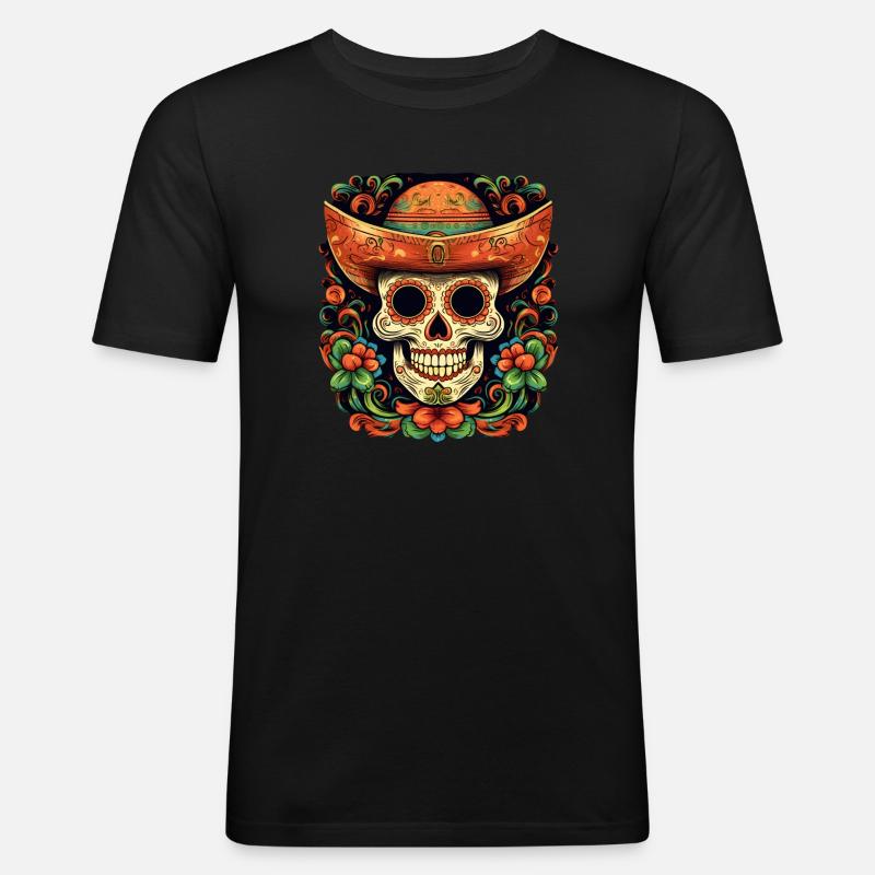 Cinco de Mayo Skull - Männer Slim Fit T-Shirt - Schwarz