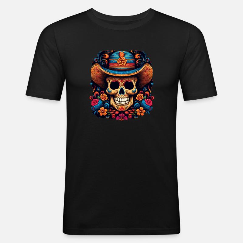 Cinco de Mayo Skull - Männer Slim Fit T-Shirt - Schwarz