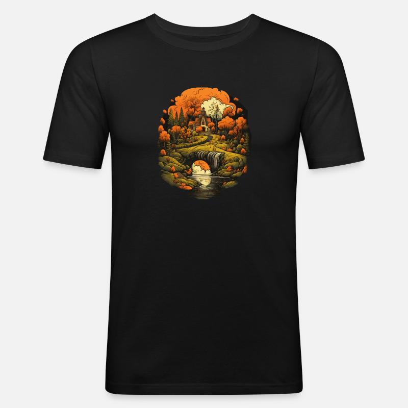 Herbstliche Landschaft - Männer Slim Fit T-Shirt - Schwarz