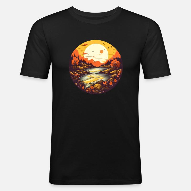 Herbstliche Landschaft - Männer Slim Fit T-Shirt - Schwarz
