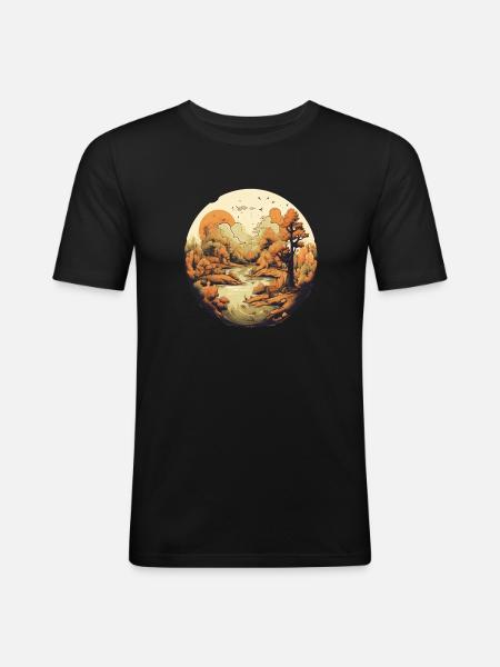 Herbstliche Landschaft - Männer Slim Fit T-Shirt - Schwarz