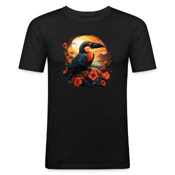 Tropisch - Männer Slim Fit T-Shirt - Schwarz - Vorne - Nik (191cm)