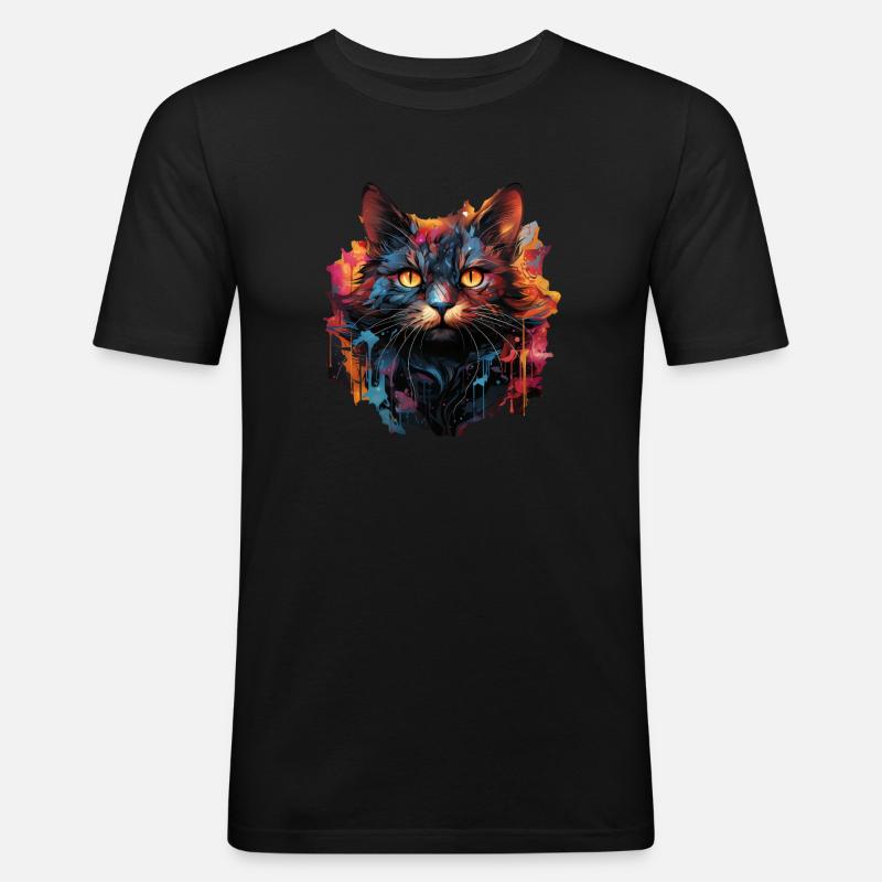 Katze - Männer Slim Fit T-Shirt - Schwarz