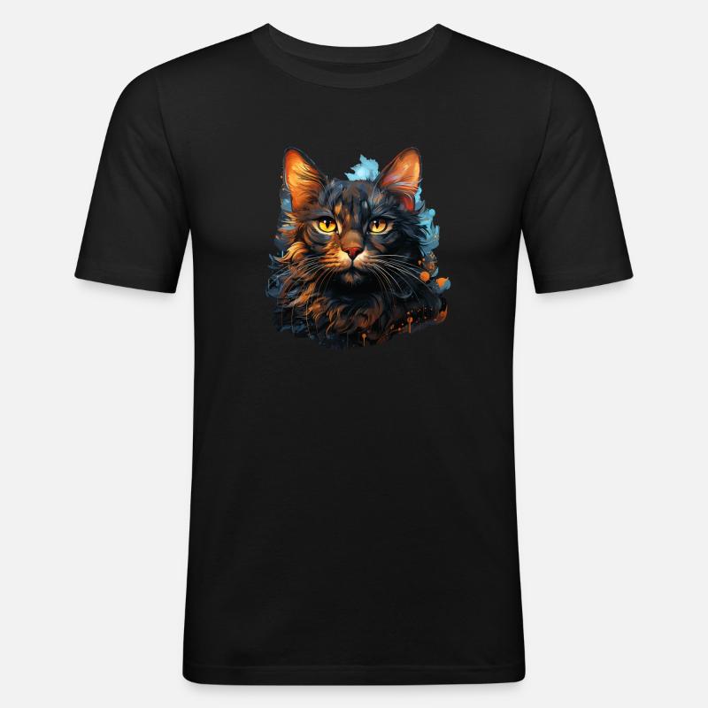 Katze - Männer Slim Fit T-Shirt - Schwarz