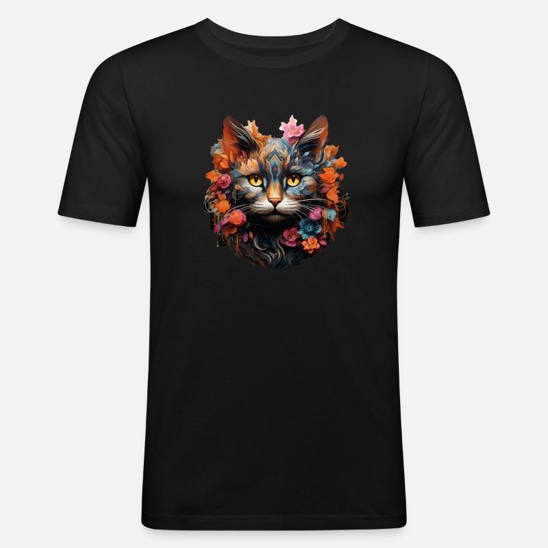 Katze - Männer Slim Fit T-Shirt - Schwarz