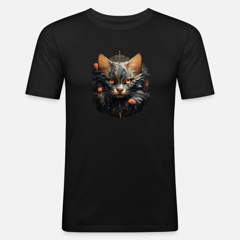 Katze - Männer Slim Fit T-Shirt - Schwarz