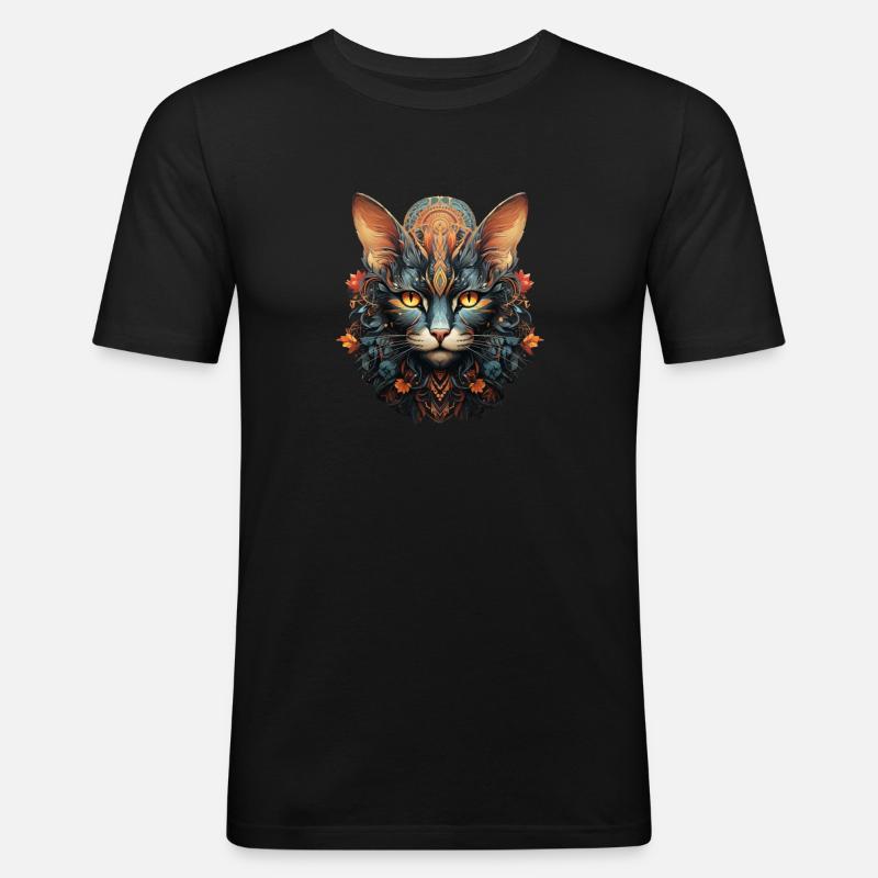 Katze - Männer Slim Fit T-Shirt - Schwarz