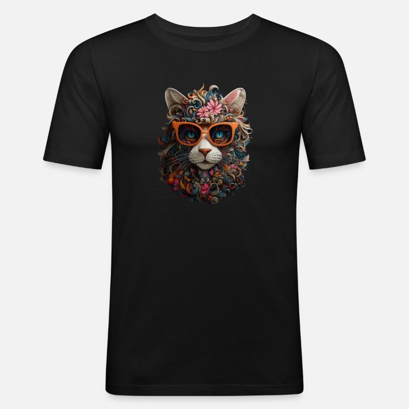 Katze - Männer Slim Fit T-Shirt - Schwarz