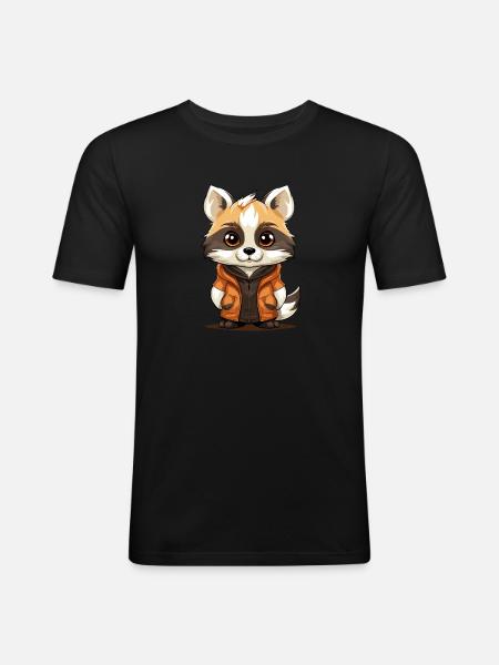 Waschbär - Kawaii Style - Männer Slim Fit T-Shirt - Schwarz