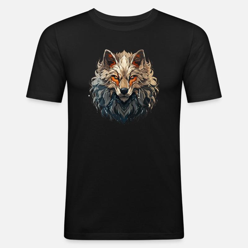 Wolf - Illustration - Männer Slim Fit T-Shirt - Schwarz