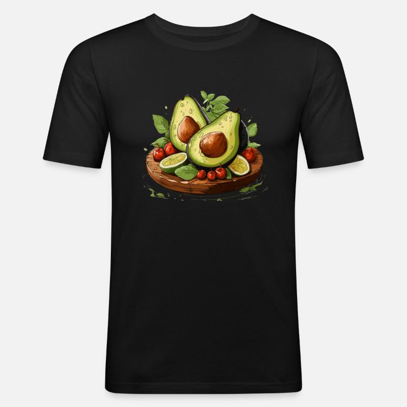 Avocado - Illustration - Männer Slim Fit T-Shirt - Schwarz