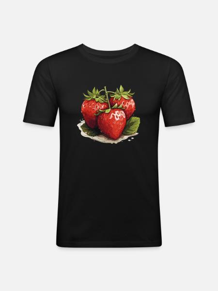Erdbeere - Illustration - Männer Slim Fit T-Shirt - Schwarz