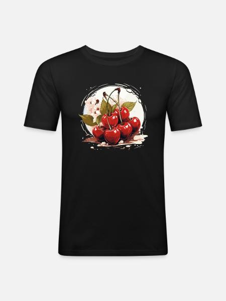 Cherry - illustration - Men's Slim Fit T-Shirt - black