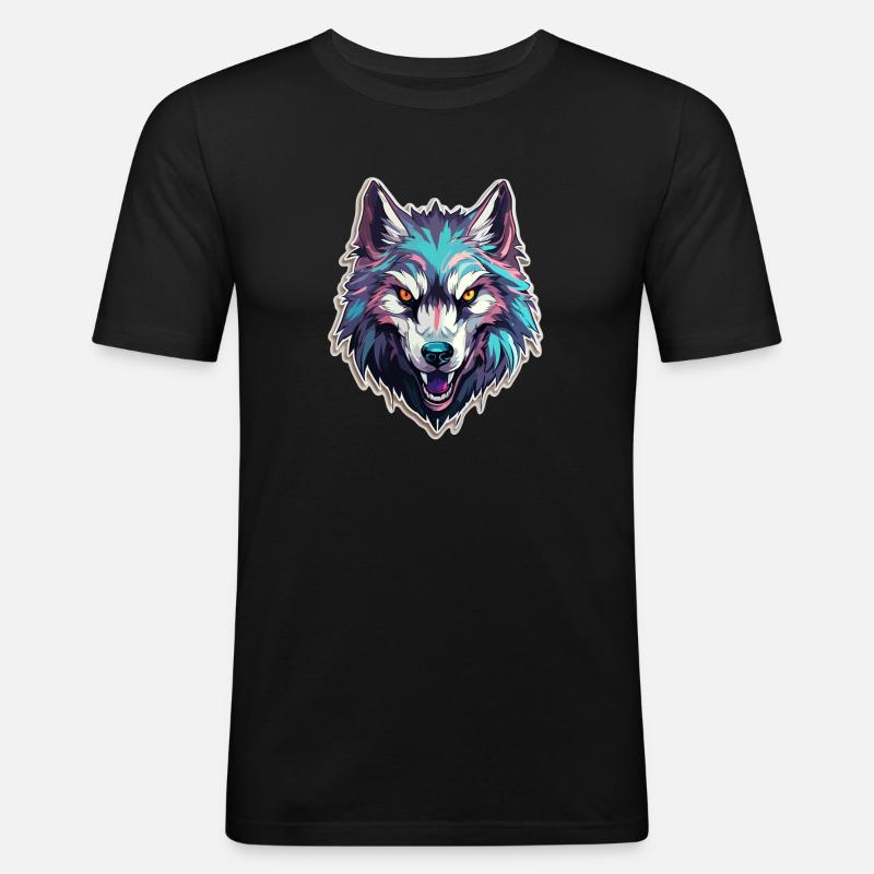 Wolf - Illustration - Männer Slim Fit T-Shirt - Schwarz