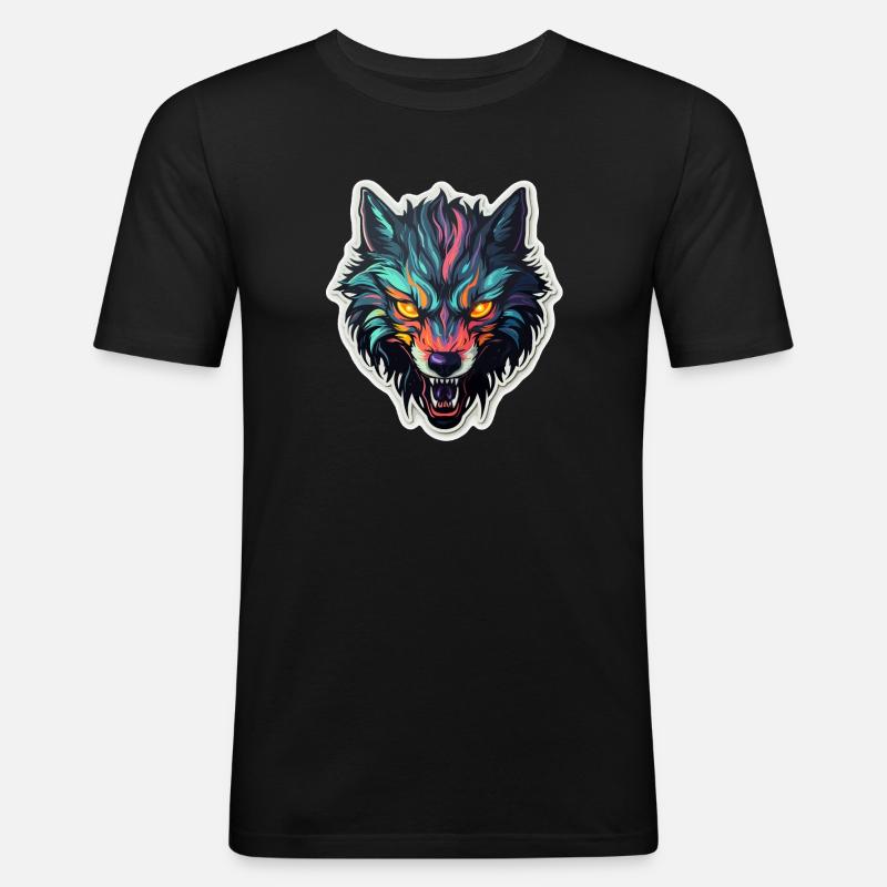 Wolf - Illustration - Männer Slim Fit T-Shirt - Schwarz