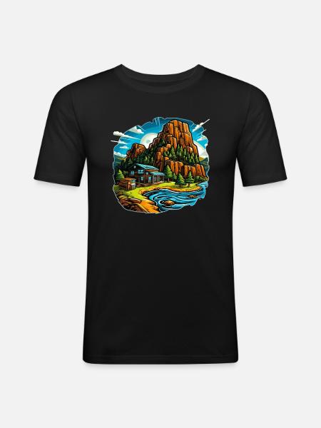 Landscape - Illustration - Men's Slim Fit T-Shirt - black