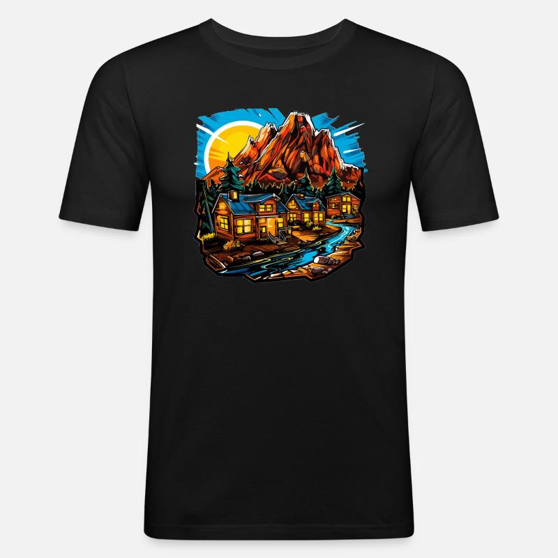 Landschaft - Illustration - Männer Slim Fit T-Shirt - Schwarz