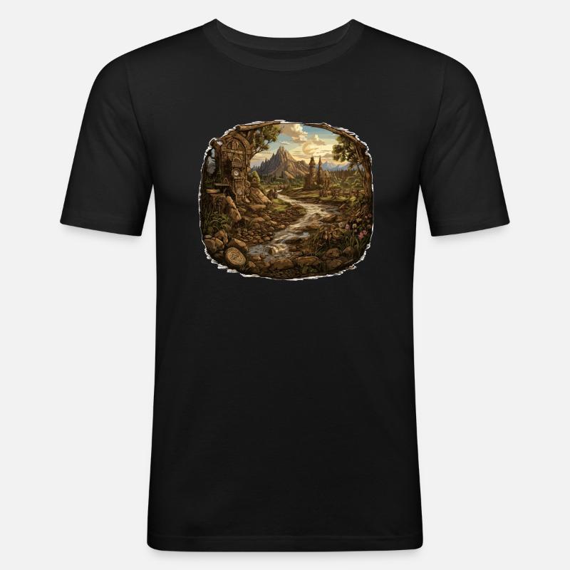 Landschaft - Illustration - Männer Slim Fit T-Shirt - Schwarz
