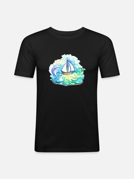 Sailboat - illustration - Men's Slim Fit T-Shirt - black