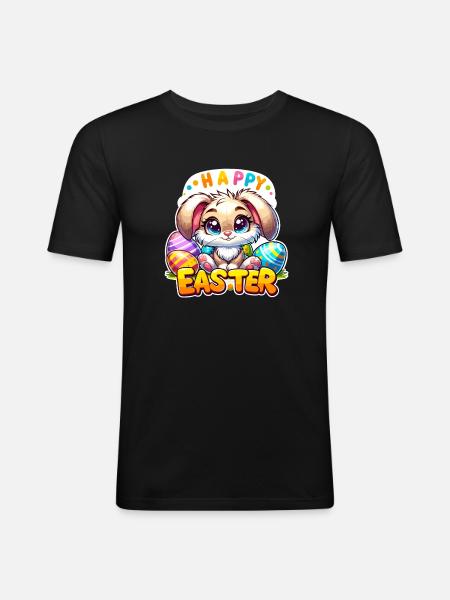 Happy Easter - Easter Bunny Illustration - Men's Slim Fit T-Shirt - black