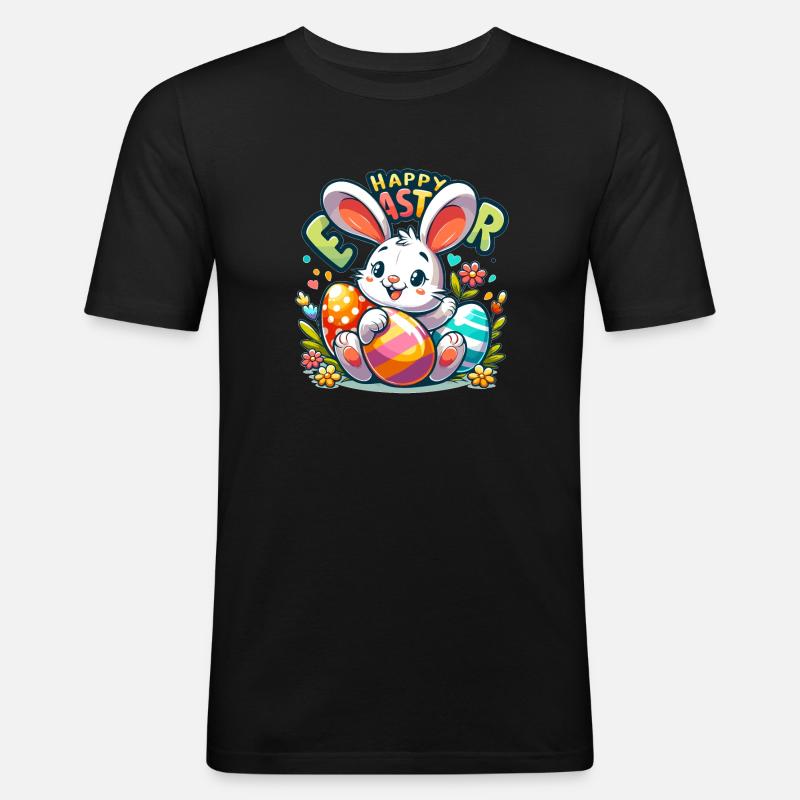 Happy Easter - Easter Bunny Illustration - Men's Slim Fit T-Shirt - black