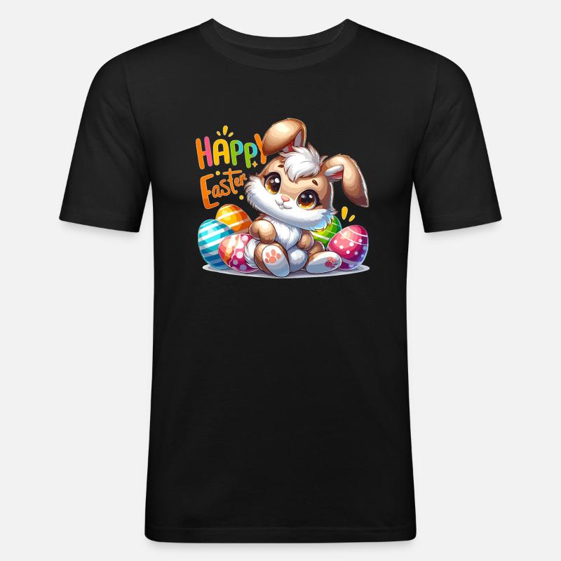 Happy Easter - Easter Bunny Illustration - Men's Slim Fit T-Shirt - black