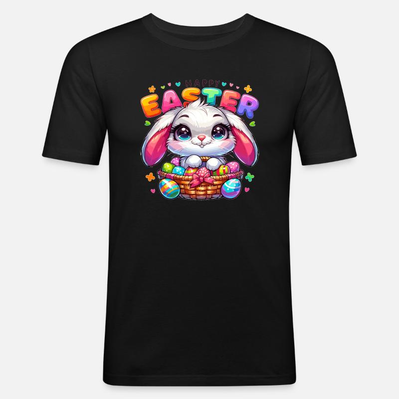 Happy Easter - Easter Bunny Illustration - Männer Slim Fit T-Shirt - Schwarz