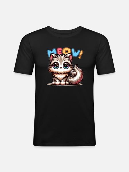 Meow - Cat Illustration - Men's Slim Fit T-Shirt - black