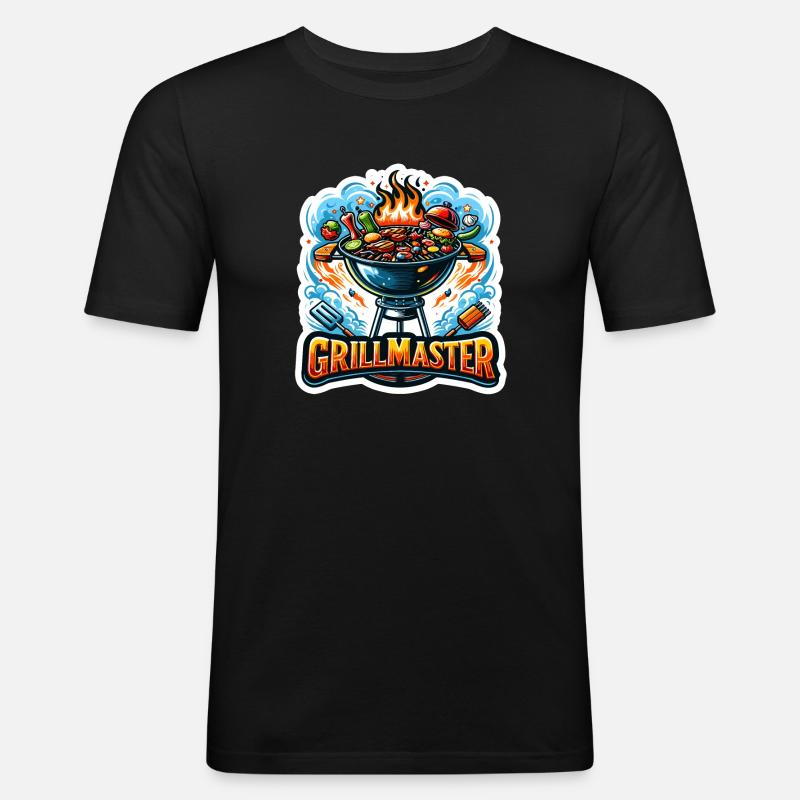 GrillMaster - Grill Illustration - Männer Slim Fit T-Shirt - Schwarz