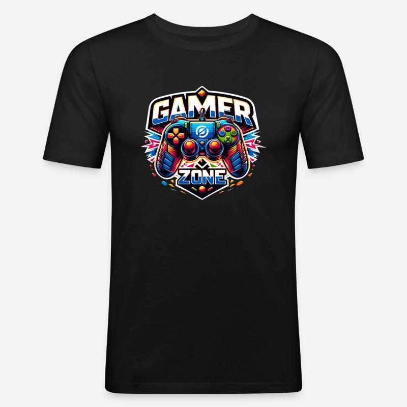 Gamer Zone - Controller Illustration - Männer Slim Fit T-Shirt - Schwarz
