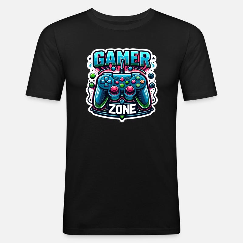 Gamer Zone - Controller Illustration - Männer Slim Fit T-Shirt - Schwarz